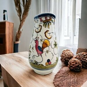 Rare Vintage SUR LA TABLE Farmhouse Ceramic Pitcher Multicolor Glaze Jug 10"